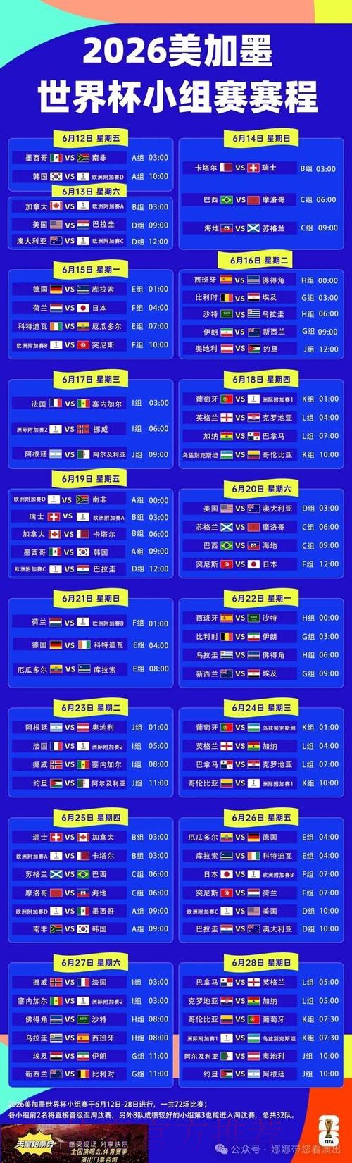 2026世界杯小组赛赛程官方发布比赛时间表官网入口 2026世界杯小组赛赛程官方发布比赛时间表官网入口